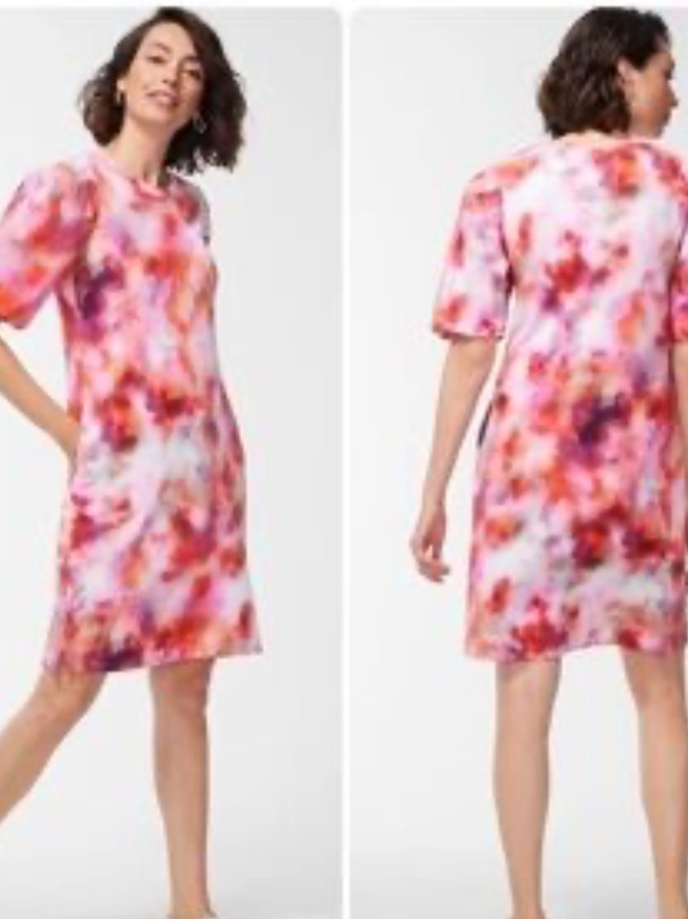 Chico’s Pink Tie Dye French Terry Cotton Puff Sleeves TShirt Dress Size XXL